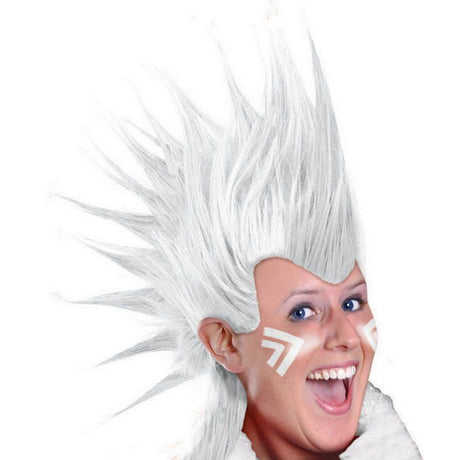Bold white Mohawk wig for adults, perfect for costumes, events, or making a statement with its edgy style.