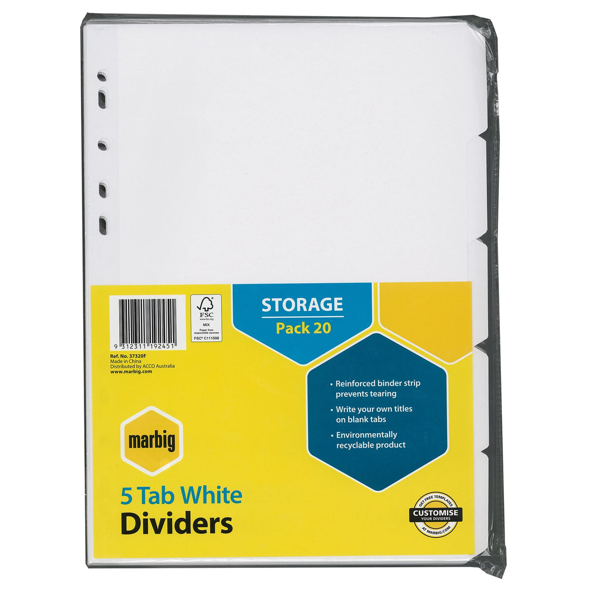 A4 Marbig Dividers 5 Tab (White Manilla)