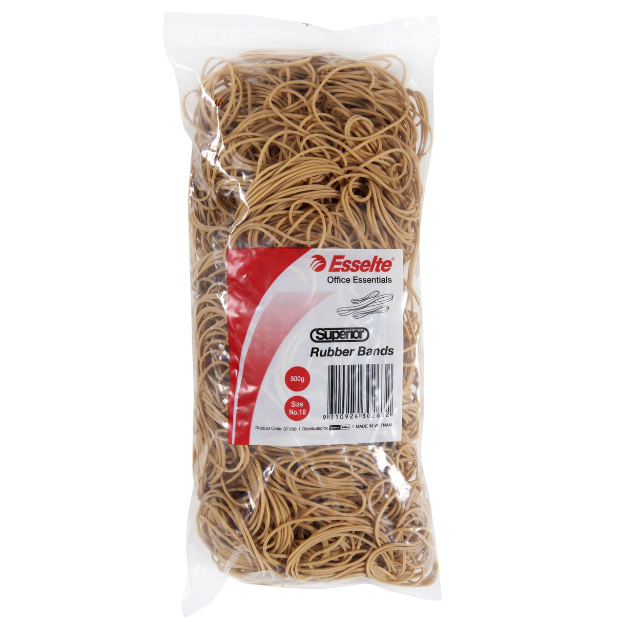 Durable Size 18 rubber bands in a 500gm bag, made from high-quality natural rubber, ideal for various bundling tasks.