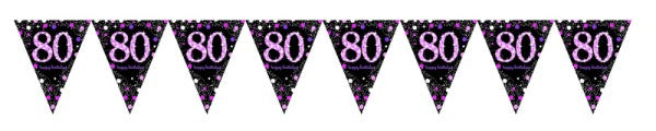 Vibrant pink prismatic pennant banner, 4m x 20cm, perfect for colorful party decor and celebrations.