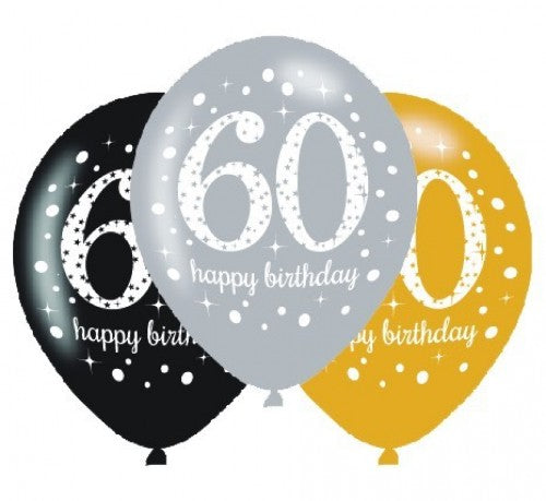 Pack of 6 vibrant 30cm latex balloons for a joyful 60th birthday celebration, ideal for any festive decor.