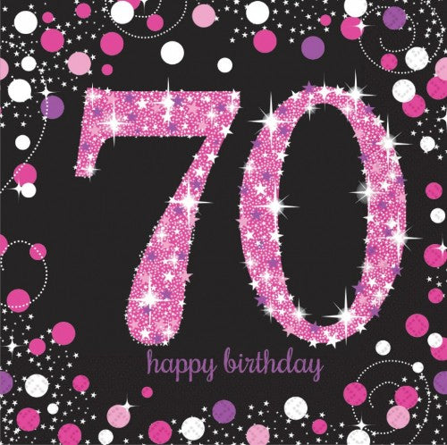 Pack of 16 pink celebration lunch napkins, perfect for adding vibrancy to any event table setting.