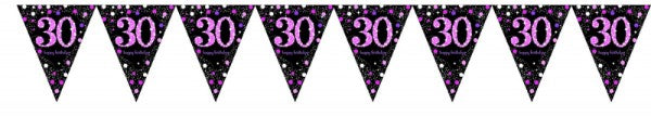 Vibrant pink prismatic pennant banner, 4m x 20cm, perfect for festive decorations at any celebration.