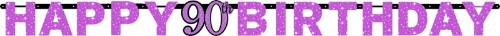 Pink 90 Prismatic Letter Banner, 2.13m long, perfect for celebration decorations.
