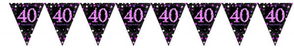 Vibrant pink prismatic pennant banner, 4m x 20cm, perfect for festive celebrations and easy to hang decor.