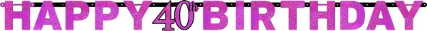 Vibrant pink celebration banner featuring 40 prismatic letters, perfect for personalizing events and enhancing party decor.