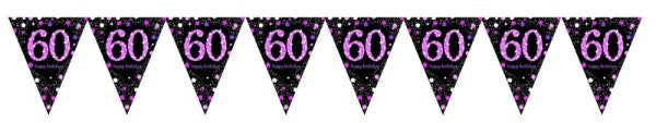 Vibrant pink prismatic pennant banner, 4m long, perfect for festive celebrations and reusable for various events.