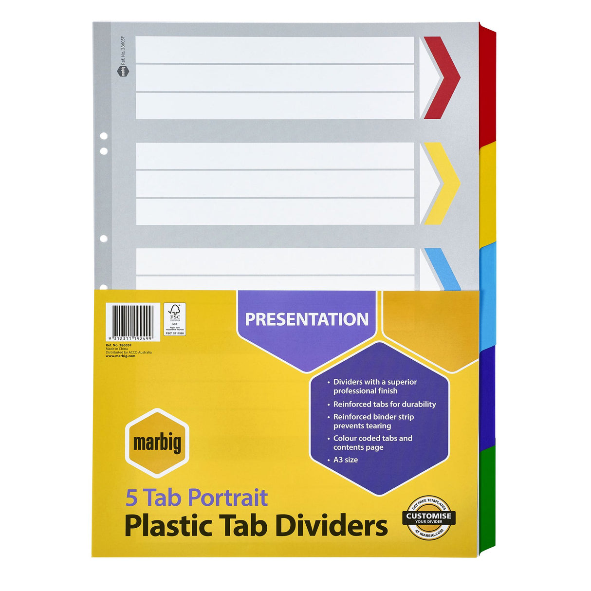 Marbig Dividers & Indices Dividers Prtrait Reinf Brd A3