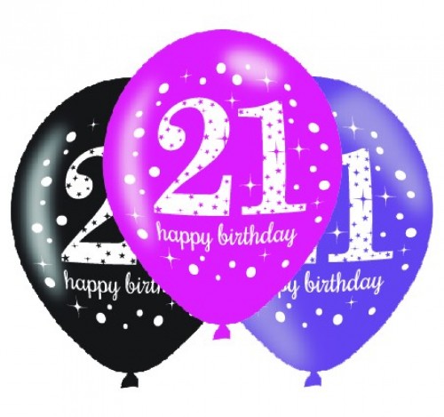 Pack of 6 pink 30cm latex balloons for a vibrant 21st birthday celebration, perfect for decoration and party fun.