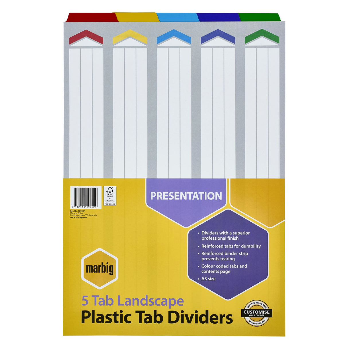 Marbig Dividers & Indices Dividers L/Scape Reinf Brd A3