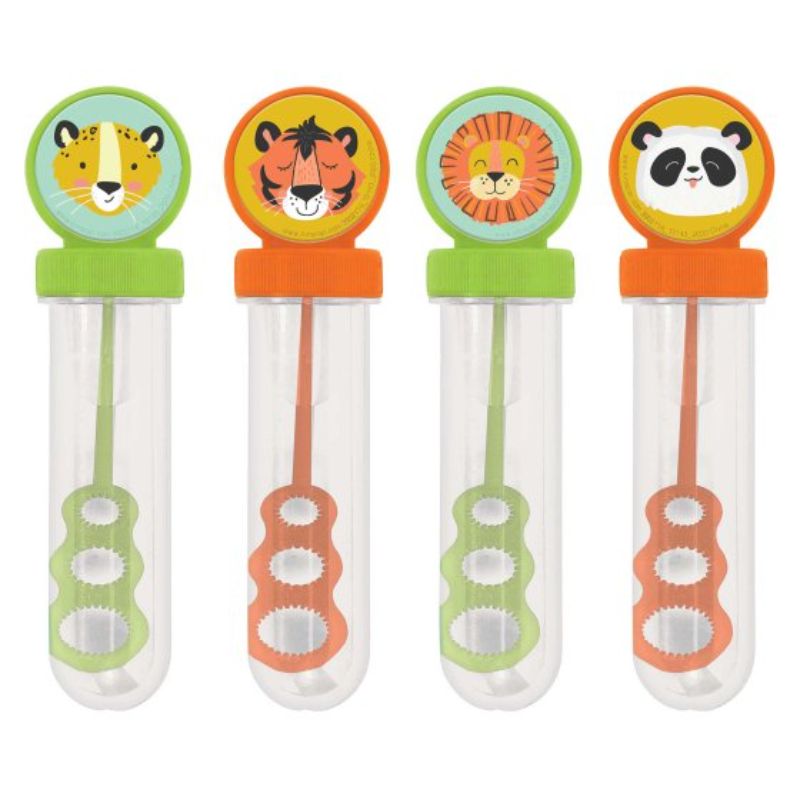 Pack of 4 colorful jungle bubble tubes, perfect for party favors and outdoor fun for kids and adults.