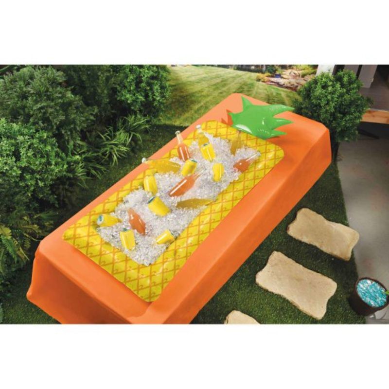 Vibrant pineapple inflatable buffet cooler for summer gatherings, ideal for keeping drinks cold and snacks organized.