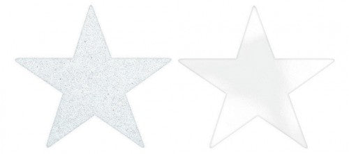 White foil and glitter star cutouts, 5 inches, pack of 5, perfect for crafts and decorations.