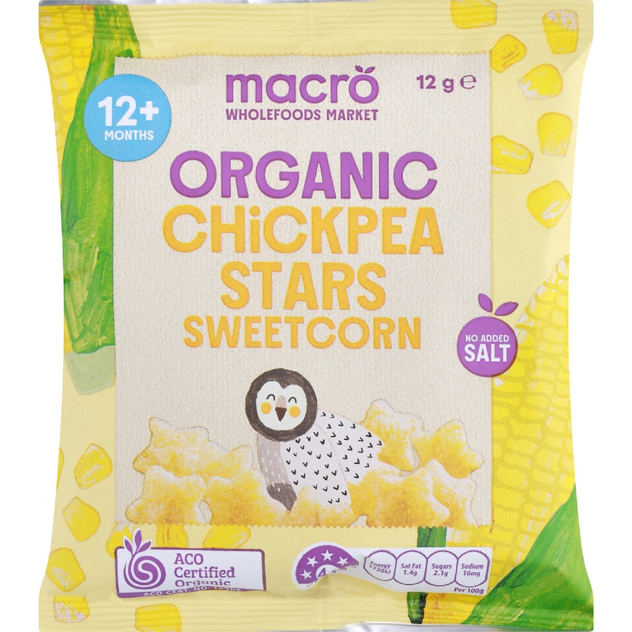 Macro Organic Chickpea Starts Sweetcorn 12+ Months 12g