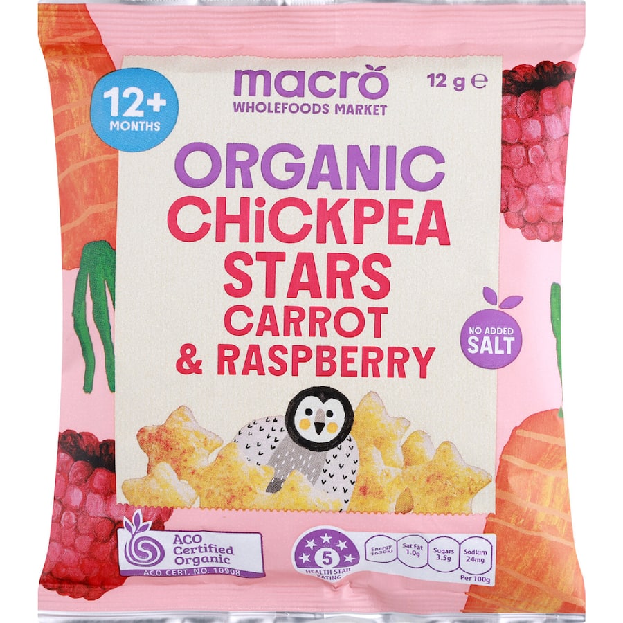 Macro Organic Chickpea Starts Carrot & Raspberry 12+ Months 12g
