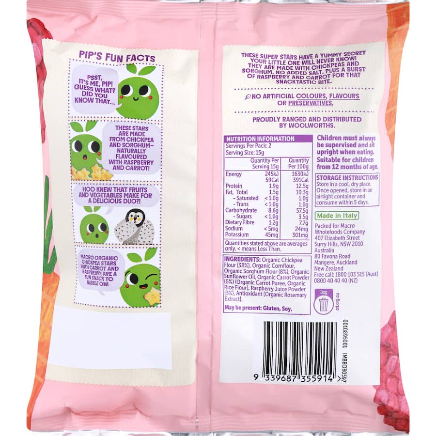 Macro Organic Chickpea Starts Carrot & Raspberry 12+ Months 30g