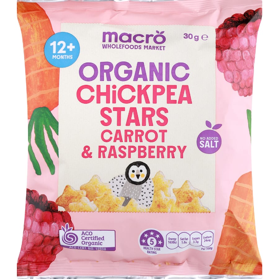 Macro Organic Chickpea Starts Carrot & Raspberry 12+ Months 30g