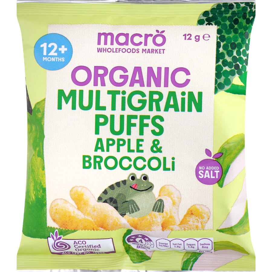 Macro Organic Multigrain Puffs Apple & Broccoli 12+ Months 12g