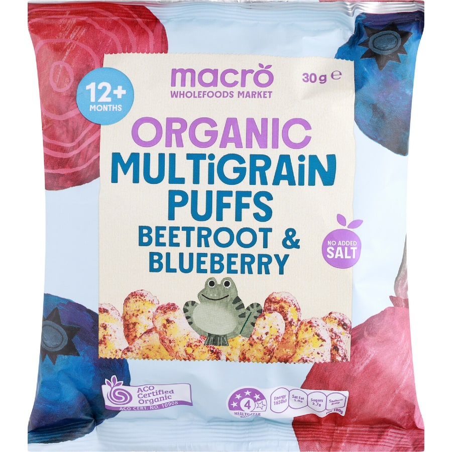 Macro Organic Multigrain Puffs Beetroot Blueberry 12+ Months 30g