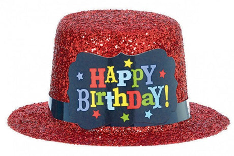 Vibrant 2-inch plastic mini hat with glitter, perfect for birthday parties and themed celebrations.