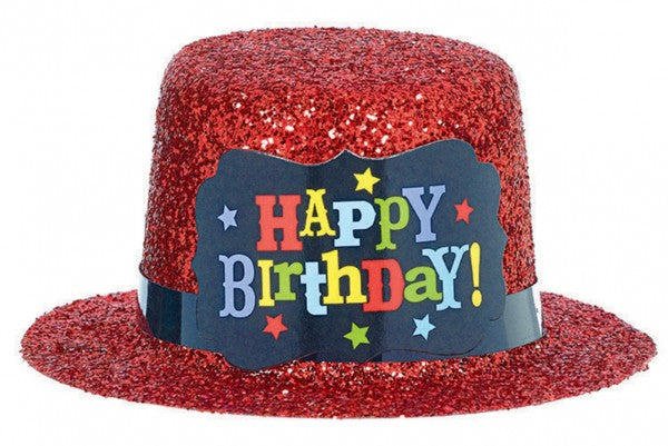 Vibrant 2-inch plastic mini hat with glitter, perfect for birthday parties and themed celebrations.