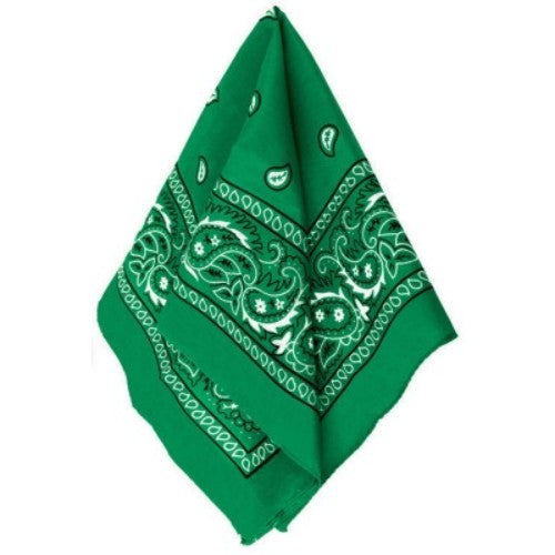 Vibrant green 20" x 20" bandana made from durable polyester, perfect for fashion and outdoor adventures.