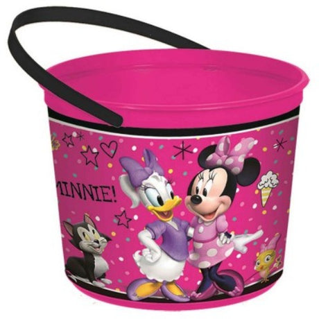 Minnie Mouse Happy Helpers favor container, perfect for party favors and treats, measuring 5 x 6.25 inches.