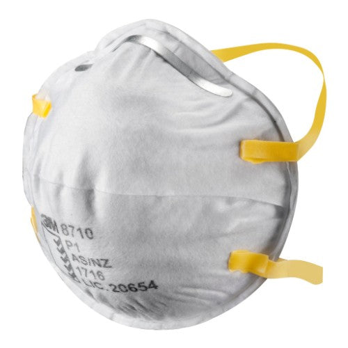 3M Respirator Classic 8710, lightweight cupped design, P1 filtration, adjustable nose clip, pack of 20 for workplace safety.