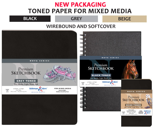 NOVA BEIGE SPIRAL sketchbook features 150gsm medium-grain paper, ideal for various artistic mediums in a 6x8” format.