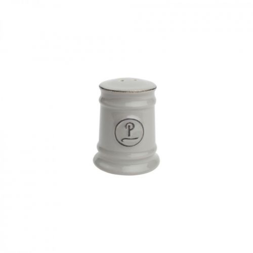 Elegant grey ceramic pepper shaker, 58mm diameter, 74mm height, microwave and dishwasher safe, enhances dining experience.