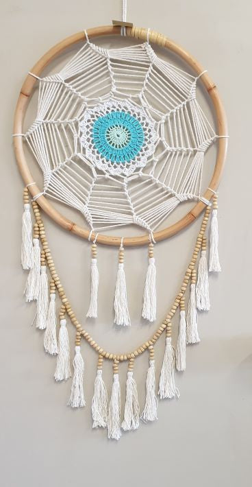 Lotus Crochet Dream Catcher Turquoise Feathers
