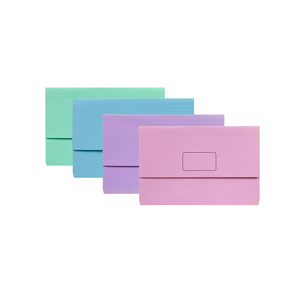 Pastel Marbig Slimpick wallet with 30mm gusset for organizing documents, featuring a name label panel for easy identification.