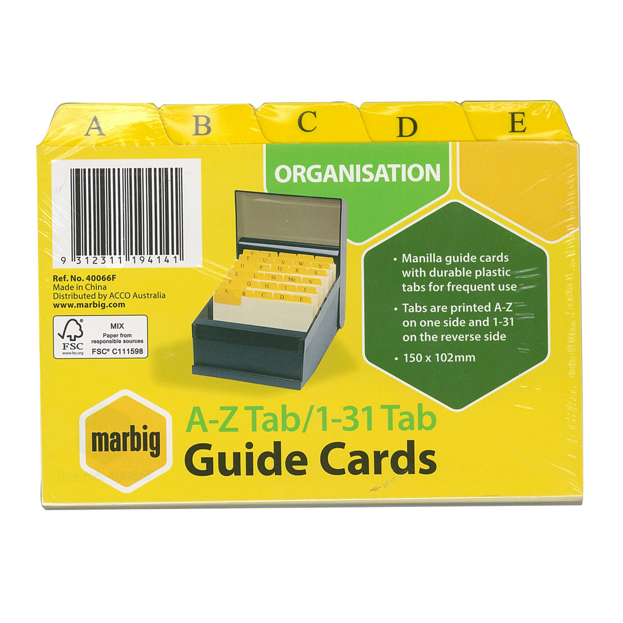 Marbig Guide Cards  A-Z/1-31 Tab Manilla 6x4 (Cards Only)