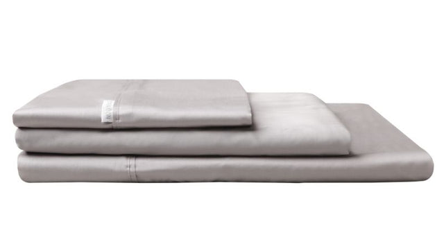 Luxurious pewter fitted sheet for long single beds, made from 400TC Egyptian cotton for ultimate softness and durability.