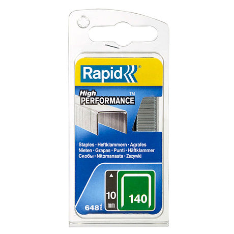 Premium Rapid Staples 140/10mm Bx650, ideal for securing insulation, plastics, and lightweight materials with durable galvanized wire.