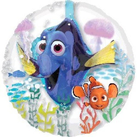Foil balloon featuring Dory from Finding Dory, perfect for ocean-themed parties, measures 60cm and is self-sealing.