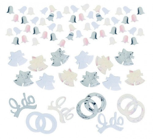 Metallic bell-shaped confetti pieces in vibrant colors, perfect for festive celebrations and elegant decor.