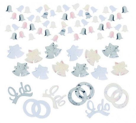 Metallic bell-shaped confetti pieces in vibrant colors, perfect for festive celebrations and elegant decor.