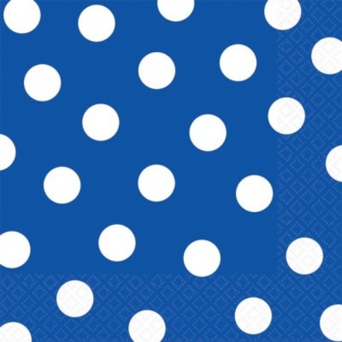 Pack of 16 bright royal blue Dots Lunch Napkins, 33cm x 33cm, perfect for stylish dining and easy cleanup.