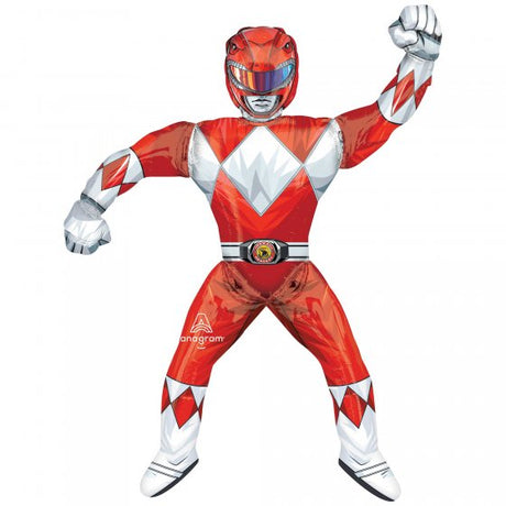 Self-sealing Red Ranger foil balloon, 93cm x 170cm, perfect for Power Rangers-themed celebrations.