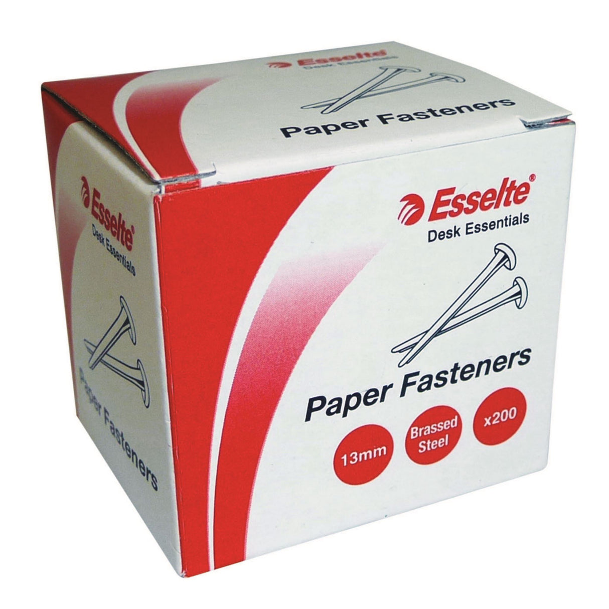 Brass-plated steel paper fasteners, 13mm, box of 200, perfect for organizing documents securely.