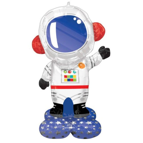 CI: AirLoonz Astronaut balloon, 81cm x 144cm, vibrant, space-themed decoration for parties, includes straw and strap.