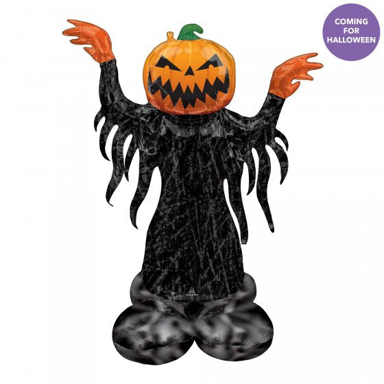 AirLoonz Pumpkin Head Ghost balloon, 93cm x 134cm, vibrant pumpkin design perfect for Halloween décor and celebrations.