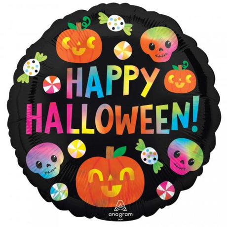 45cm holographic foil balloon featuring whimsical Halloween designs for festive party decorations.