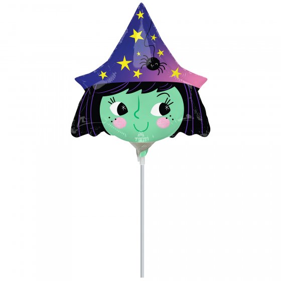 Mini Shape Halloween Witch foil balloon adds whimsical charm to Halloween parties, designed for air inflation and easy sealing.