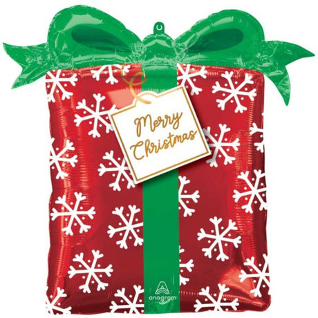 SuperShape XL Christmas Present foil balloon, 63cm x 68cm, vibrant colors, perfect for holiday décor.