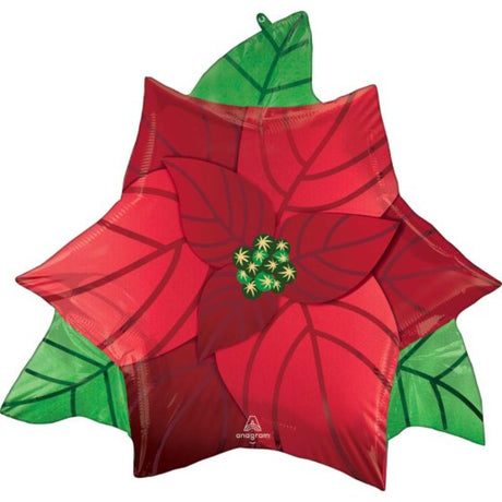 Vibrant 66cm satin poinsettia balloon for festive decor, self-sealing, perfect for holiday celebrations and events.