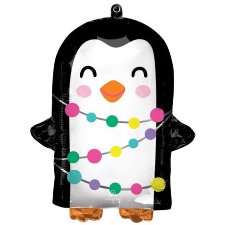 Vibrant XL foil balloon in the shape of a cheerful penguin, perfect for holiday celebrations and winter parties.