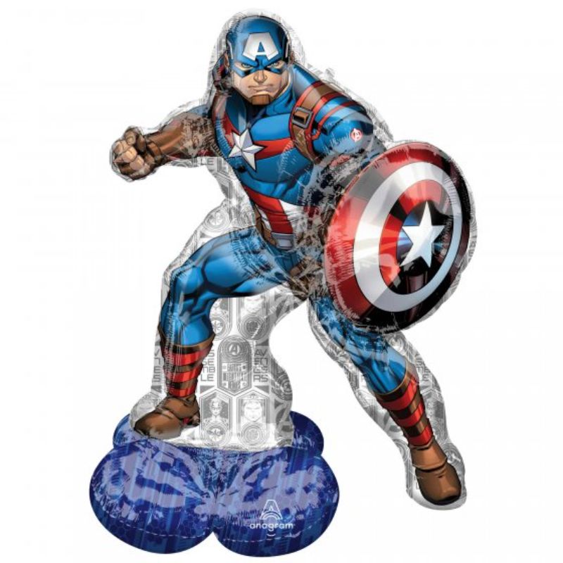 Vibrant AirLoonz Captain America balloon, 93cm x 147cm, perfect for superhero-themed parties and decorations.