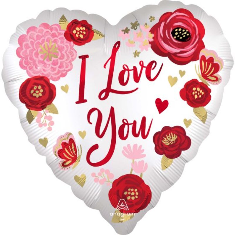 Balloon - 45cm Standard XL I Love You Satin Flowers S40